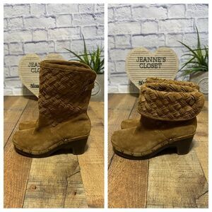 UGG Lynnea Arroyo Boots Brown Woven Suede Studded Clog Heels Womens Sz 6